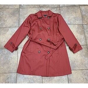 Ashley Stewart Women Midi Trench Coat Jacket Rust Plus Size 2XL
